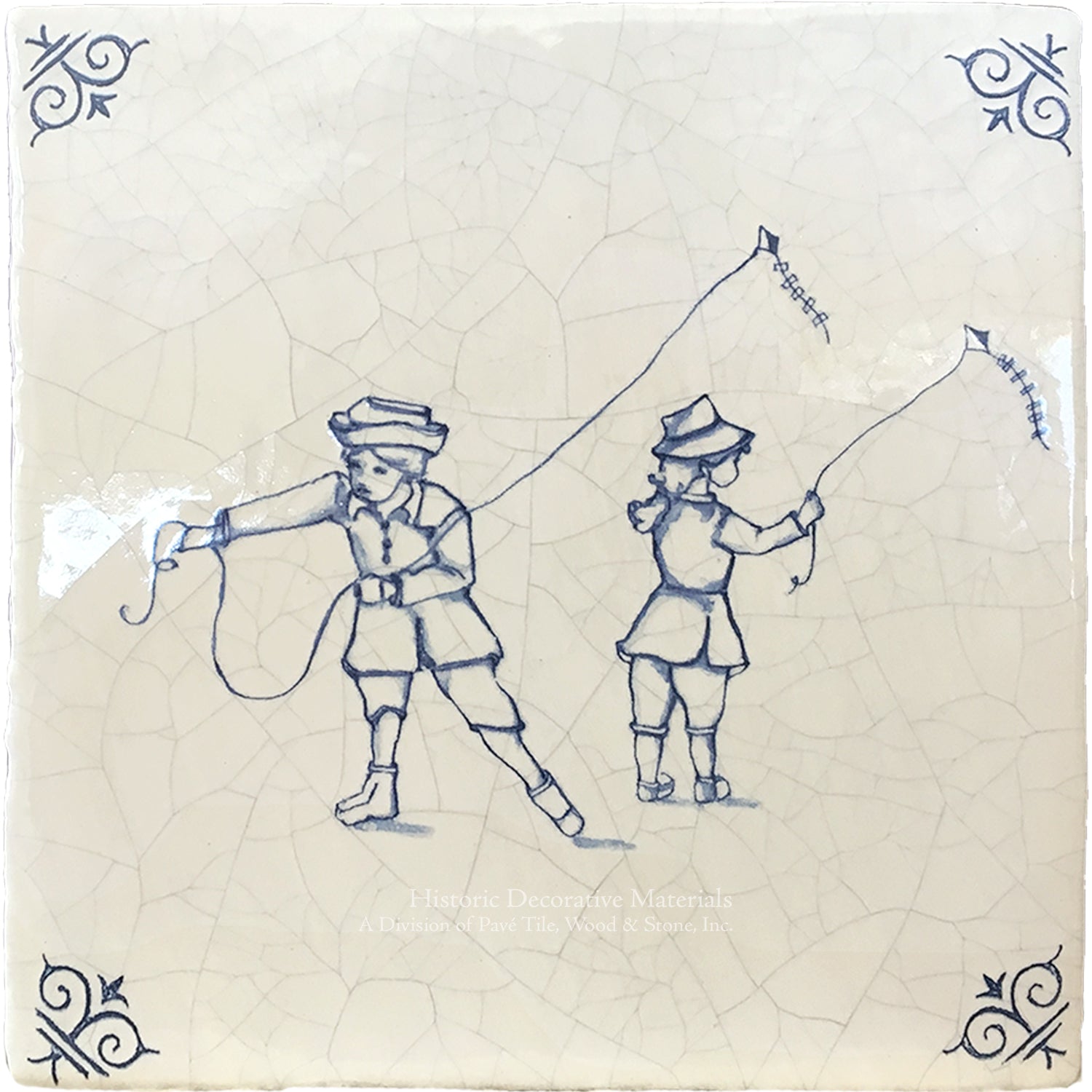 Popular delft tile motifs are children flying kites.