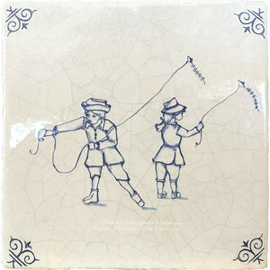 Antiqued Delft Tile Kite on Vintage Warm White Field Tile