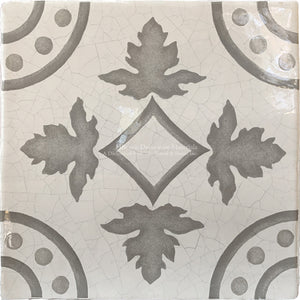 Carriage House English Encaustic Tile Collection - Oak Leaf Compass on Vintage Warm White