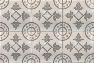 Carriage House English Encaustic Tile Collection - Oak Leaf Compass on Vintage Warm White