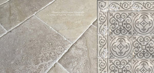 Marie-Antoinette Hand Aged French Limestone and Carriage House 14th Century English Tiles