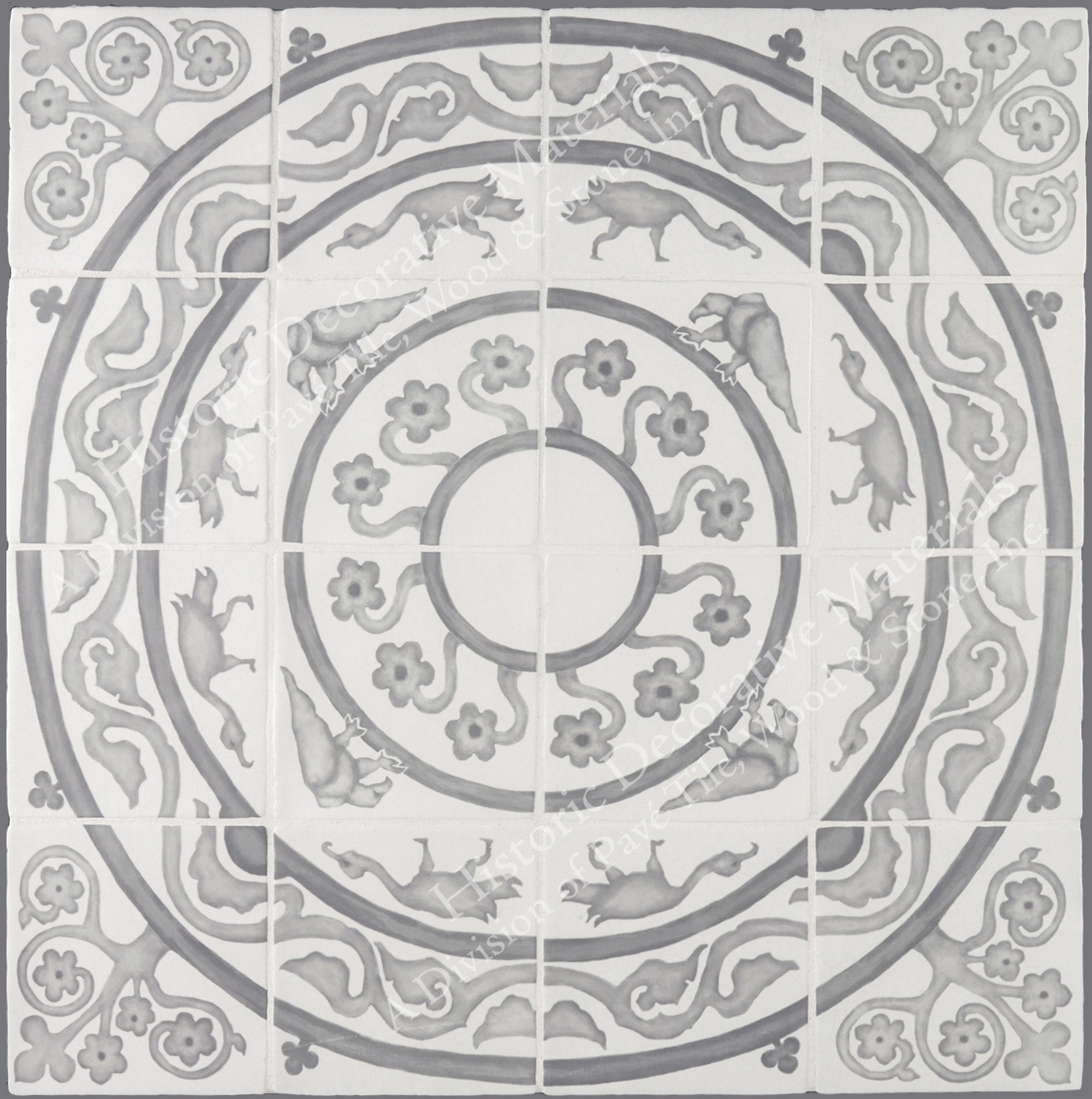 French Encaustic Decorative Wall Tile " Rosace: King's Hunting Lodge"