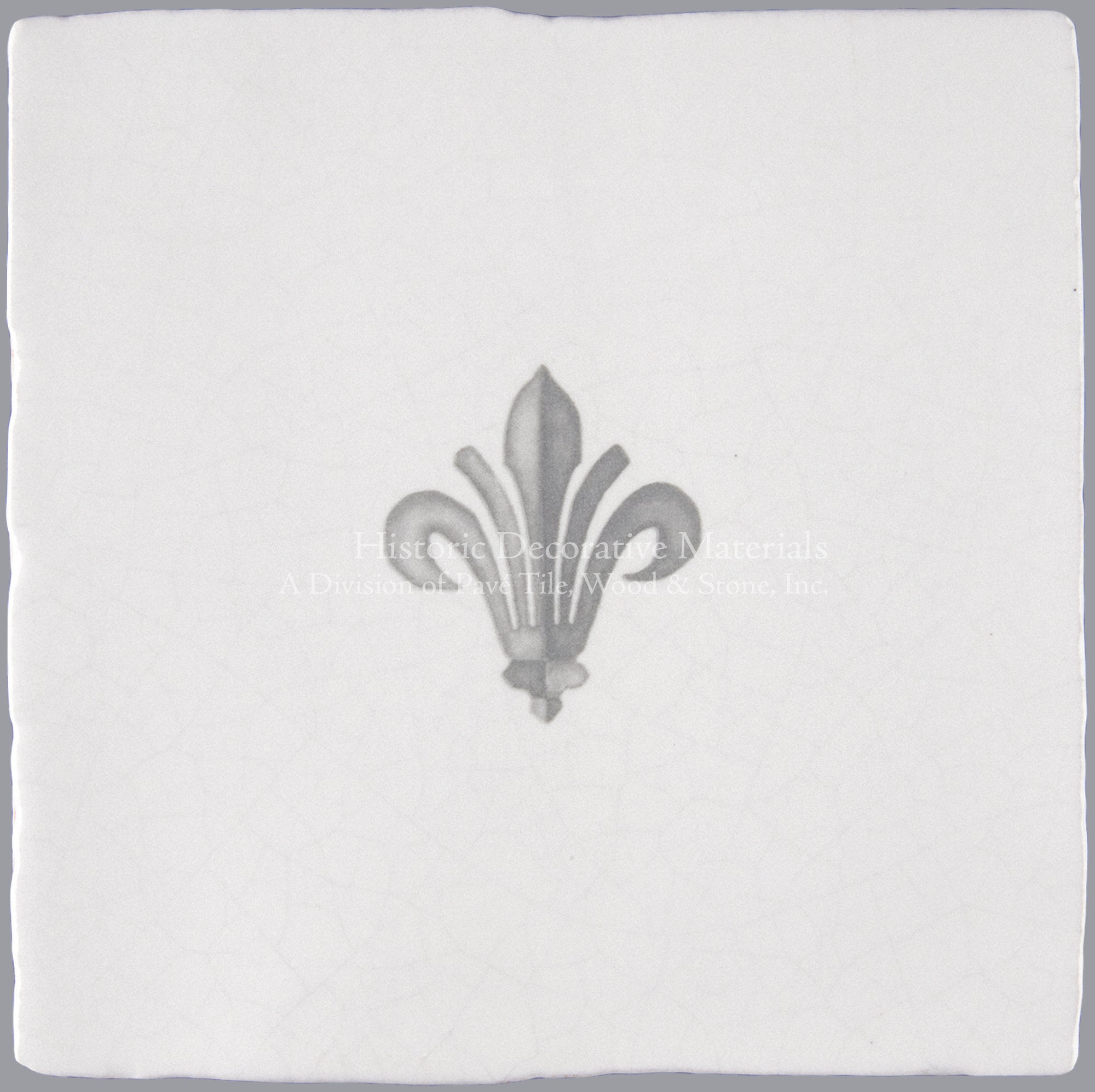 Feature tiles of vintage gray French fleurs-de-lys create elegant kitchen interiors.