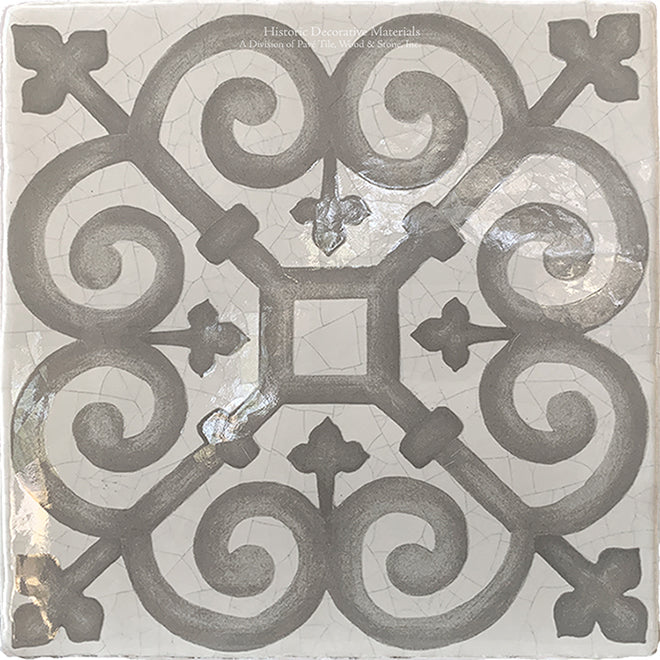 Carriage House English Encaustic Tile Collection - Queen's Medallion on Vintage Warm White