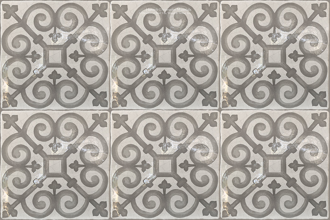 Carriage House English Encaustic Tile Collection - Queen's Medallion on Vintage Warm White