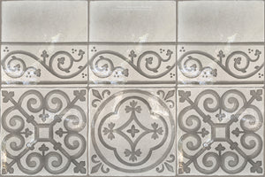 Carriage House English Encaustic Tile Collection - Queen's Medallion, English Rose & Scroll Border on Vintage Warm White