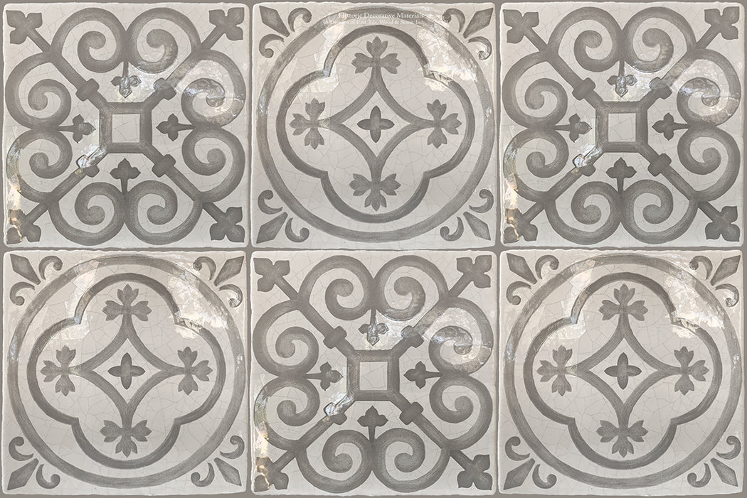 Carriage House English Encaustic Tile Collection - Queen's Medallion & English Rose on Vintage Warm White