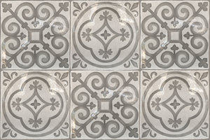 Carriage House English Encaustic Tile Collection - Queen's Medallion & English Rose on Vintage Warm White