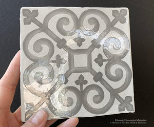 Carriage House English Encaustic Tile Collection - Queen's Medallion on Vintage Warm White