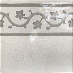 Carriage House English Encaustic Tile Collection - Oak Leaf Border on Vintage Warm White