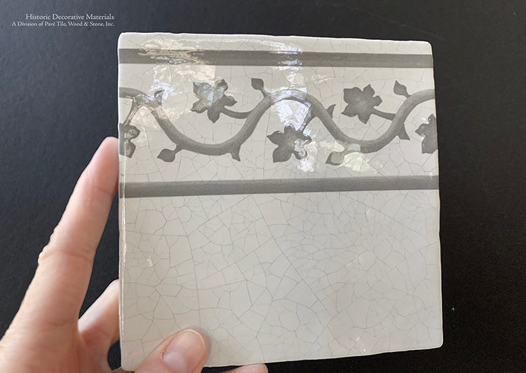 Carriage House English Encaustic Tile Collection - Oak Leaf Border on Vintage Warm White