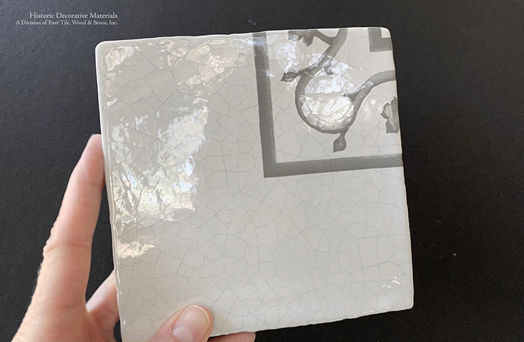 Carriage House English Encaustic Tile Collection - Oak Leaf Corner on Vintage Warm White