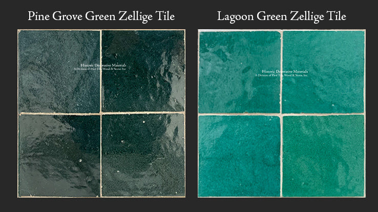 Moroccan Zellige Tile Sample Package: Pine Grove Green Zellige Tile + Lagoon Green Zellige Tile