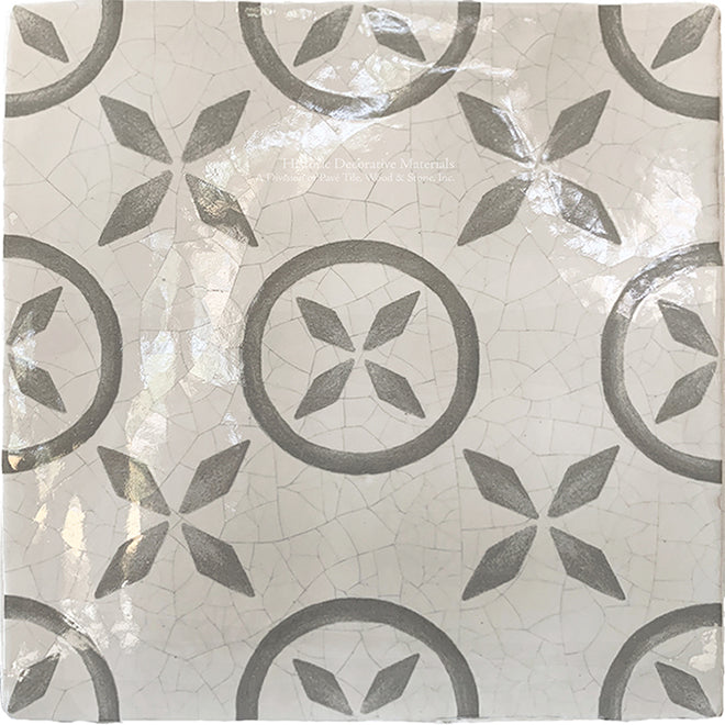 Carriage House English Encaustic Tile Collection - Pinwheel on Vintage Warm White