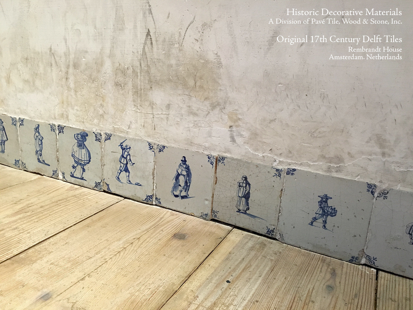 Antique Delft Tile Baseboard in Rembrandt's House, Amsterdam