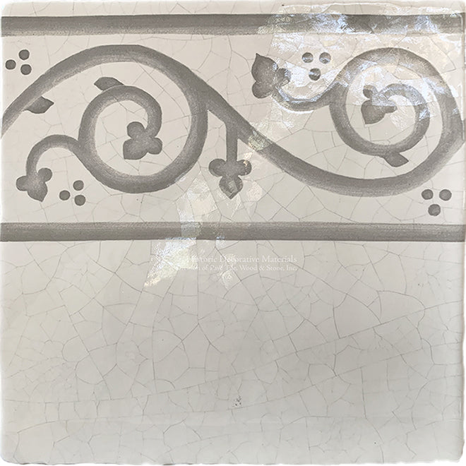 Carriage House English Encaustic Tile Collection - Scroll Border on Vintage Warm White