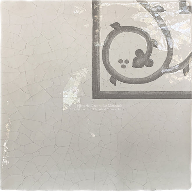 Carriage House English Encaustic Tile Collection - Scroll Corner on Vintage Warm White