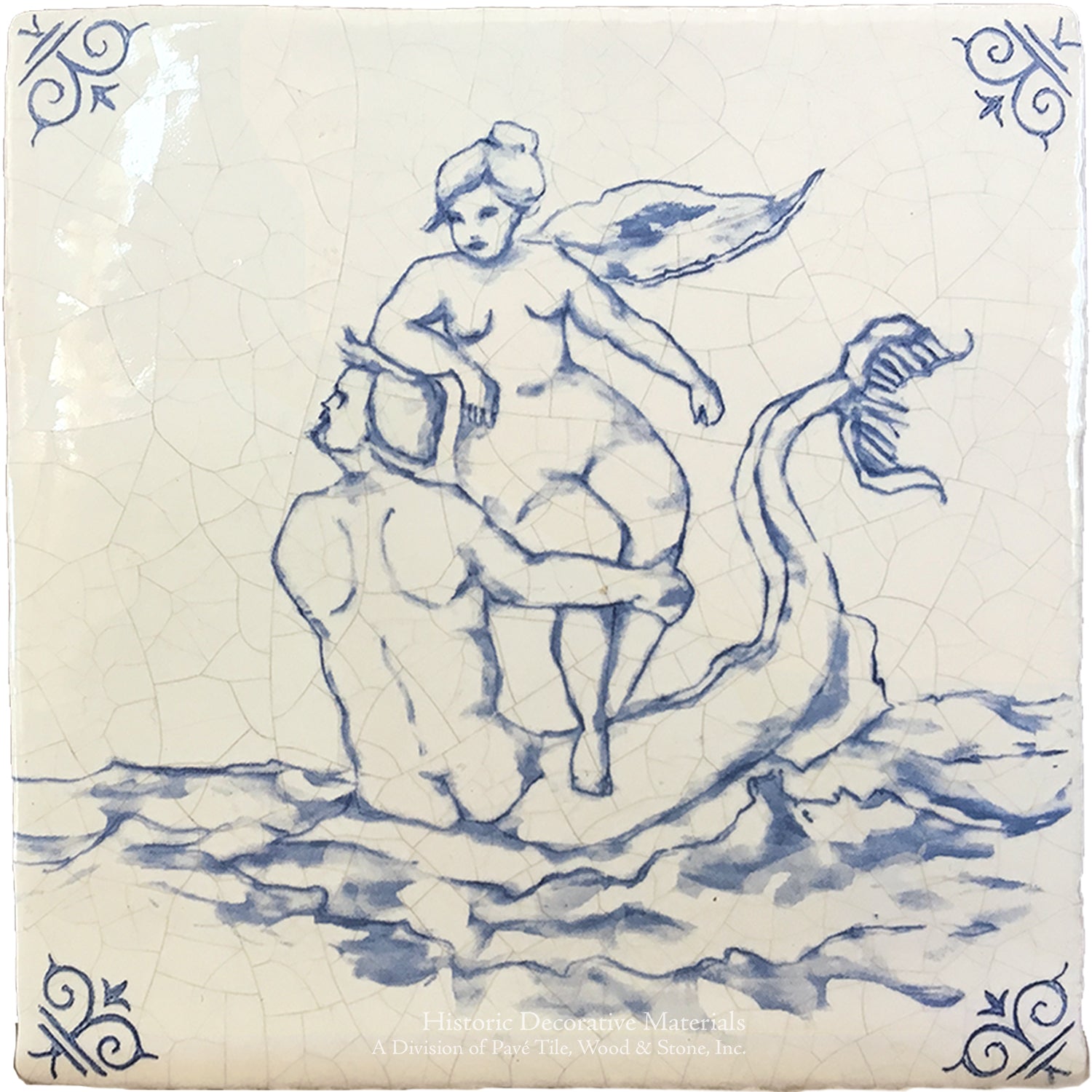 Antiqued Delft Tile - The Couple on Vintage Warm White Field