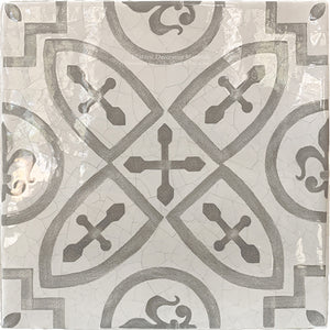 Carriage House English Encaustic Tile Collection - King's Medallion on Vintage Warm White