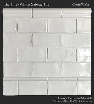 Two Whites Glazed Ceramic 3" x 6" Subway Tile and Compliment Chair Rail and Pencil Edge Moldings