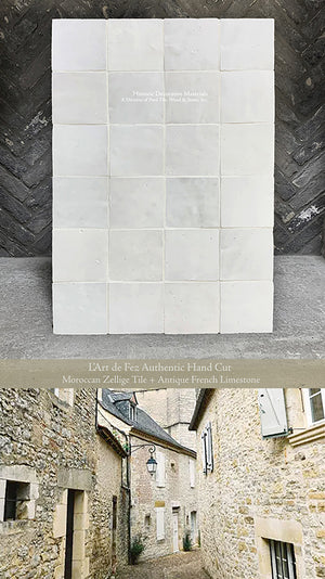 Soft Powder White Zellige Tile + Antique French Limestone