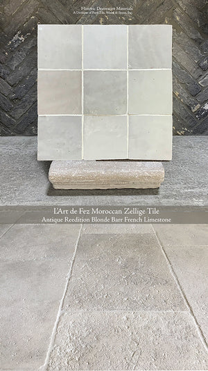 Zellige Blanc de Fez + Blonde Barr French Limestone